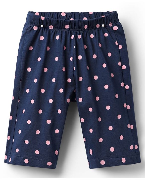 Babyhug Cotton Knit Half Sleeves Capri Set With Polka Dots & Floral Print - Pink & Navy Blue