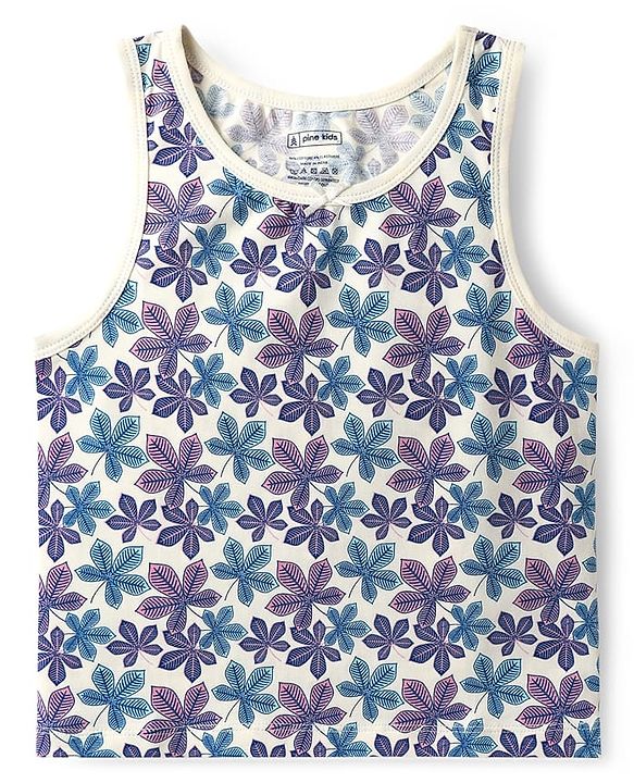 Pine Kids Cotton Lycra Knit Sleeveless Vests With Floral Print Pack Of 3 (Color May Vary)