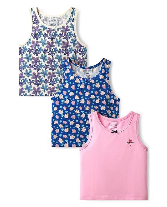 Pine Kids Cotton Lycra Knit Sleeveless Vests With Floral Print Pack Of 3 (Color May Vary)
