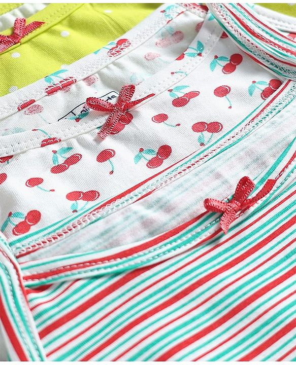 Pine Kids Cotton Elastane Knit Sleeveless Slip With Stripes & Polka Dots Pack Of 3 - Yellow White & Green