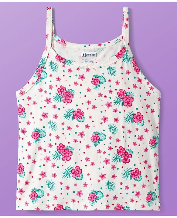 Pine Kids Cotton Knit Sleeveless Slips With Floral Print Pack Of 3 (Colour May Vary)