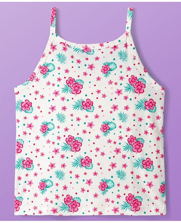 Pine Kids Cotton Knit Sleeveless Slips With Floral Print Pack Of 3 (Colour May Vary)