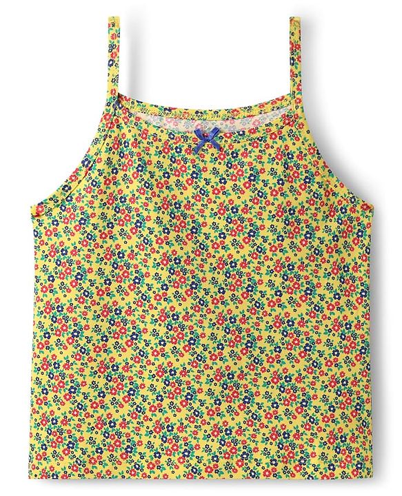 Pine Kids Cotton Knit Sleeveless Slips with Floral Print Pack of 3 (Color May Vary)