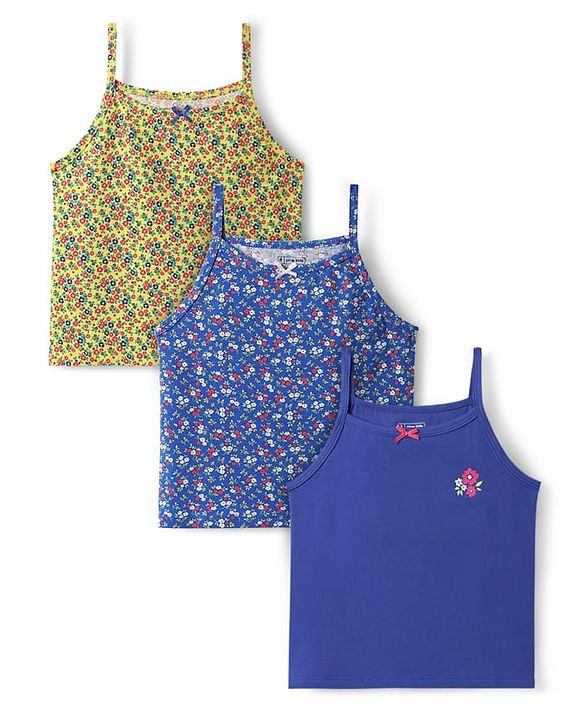 Pine Kids Cotton Knit Sleeveless Slips with Floral Print Pack of 3 (Color May Vary)