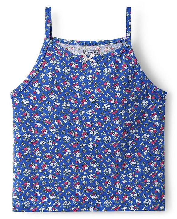 Pine Kids Cotton Knit Sleeveless Slips with Floral Print Pack of 3 (Color May Vary)