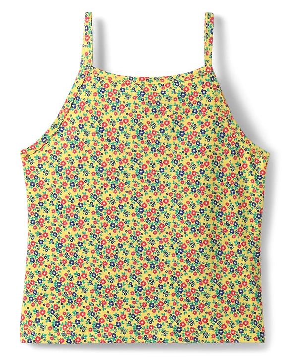 Pine Kids Cotton Knit Sleeveless Slips with Floral Print Pack of 3 (Color May Vary)