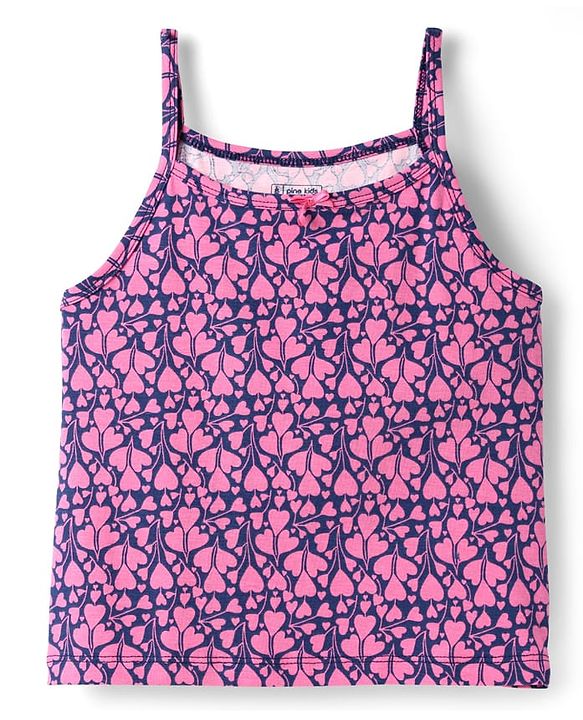 Pine Kids Cotton Knit Sleeveless Slips with Heart Print Pack of 3 (Color May Vary)