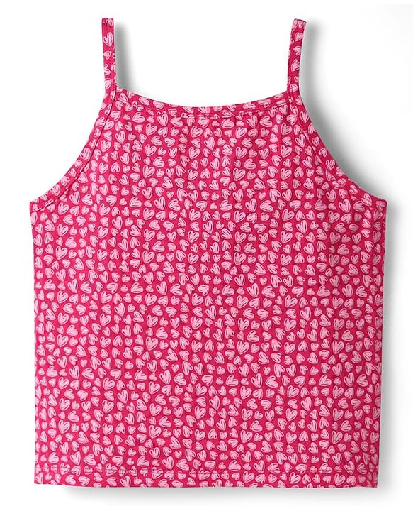 Pine Kids Cotton Knit Sleeveless Slips with Heart Print Pack of 3 (Color May Vary)