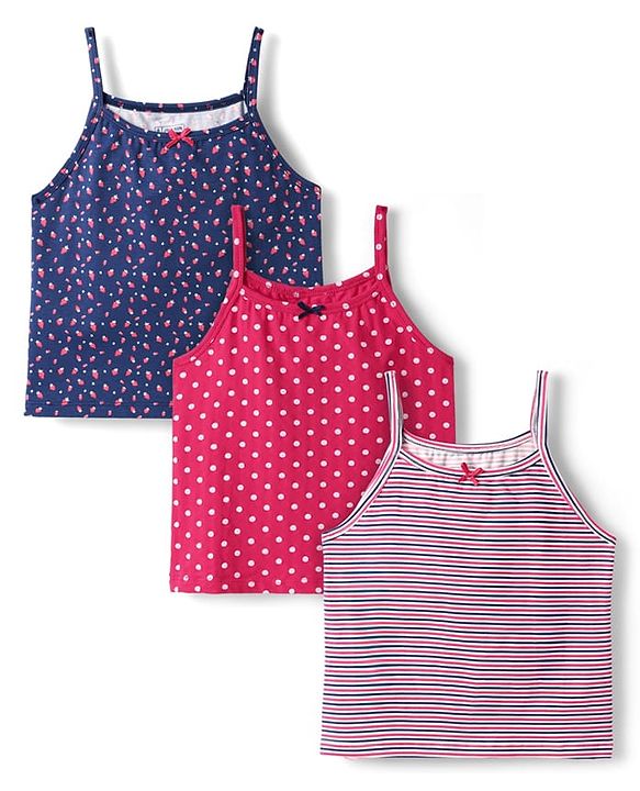 Pine Kids Cotton Knit Sleeveless Slips with Stripes & Polka Dots Pack of 3 (Color May Vary)