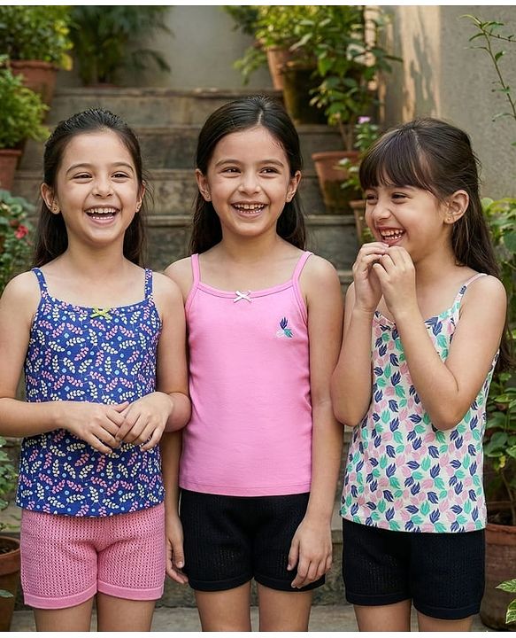 Pine Kids Cotton Elastane Knit Sleeveless Slips With Tropical Theme Print Pack Of 3 (Color May Vary)