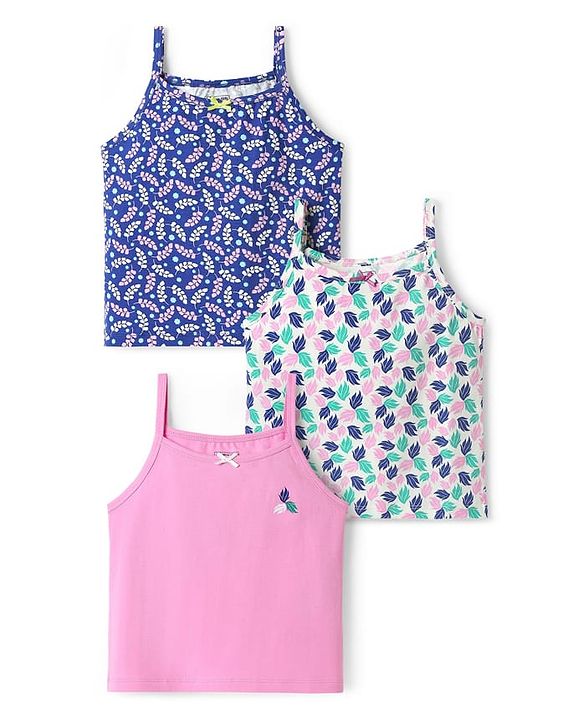 Pine Kids Cotton Elastane Knit Sleeveless Slips With Tropical Theme Print Pack Of 3 (Color May Vary)