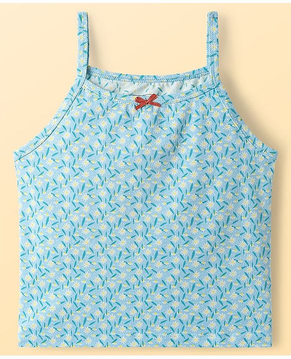 Pine Kids Cotton Elastane Knit Sleeveless Slip with Floral Design Pack of 3 - Red Light Blue & Pink