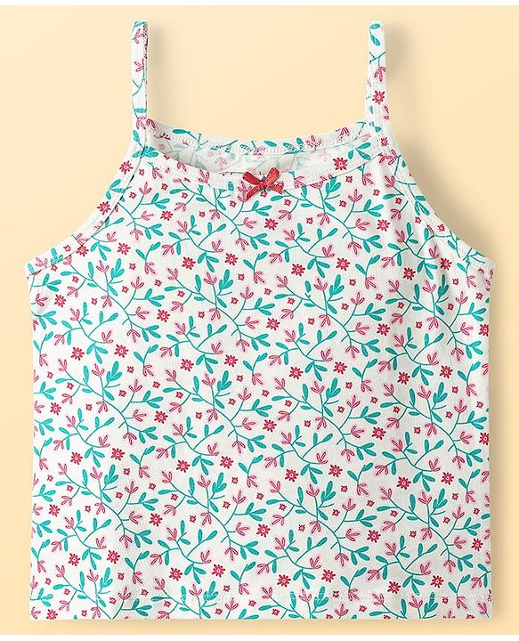 Pine Kids Cotton Elastane Knit Sleeveless Slip with Floral Design Pack of 3 - Red Light Blue & Pink