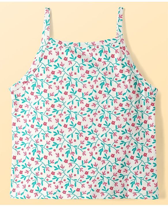 Pine Kids Cotton Elastane Knit Sleeveless Slip with Floral Design Pack of 3 - Red Light Blue & Pink