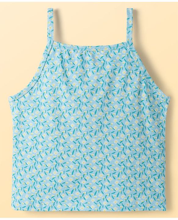 Pine Kids Cotton Elastane Knit Sleeveless Slip with Floral Design Pack of 3 - Red Light Blue & Pink
