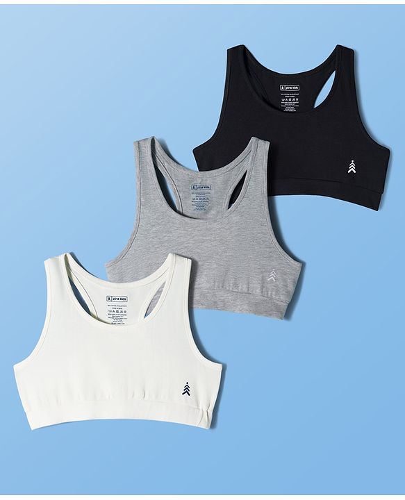 Pine Kids Cotton Elastane Knit Sleeveless Solid Color Bralettes Pack of 3 (Color May Vary)