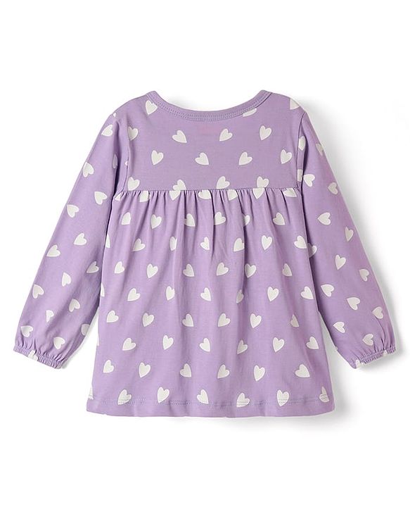 Babyhug Cotton Knit Full Sleeves Co-ords Night Suit With Heart Print - Purple
