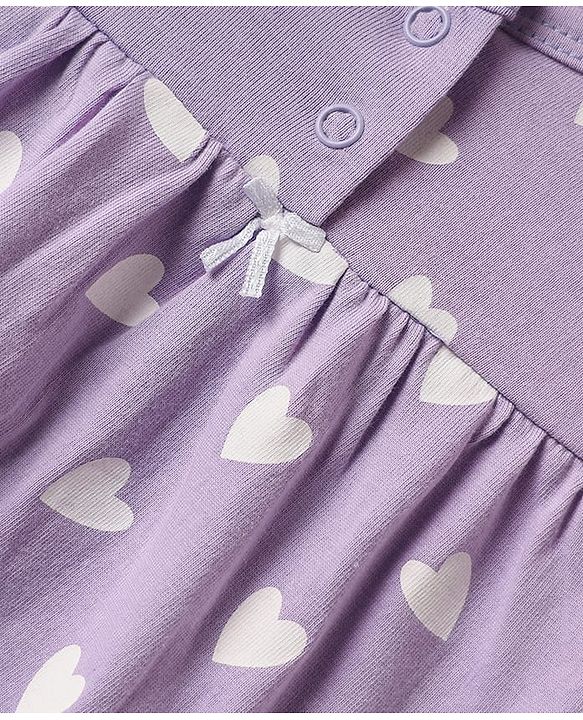 Babyhug Cotton Knit Full Sleeves Co-ords Night Suit With Heart Print - Purple
