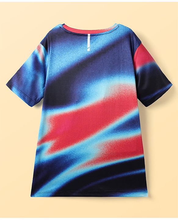 Pine Active Knit Half Sleeves T-Shirt with Text Print - Navy Blue