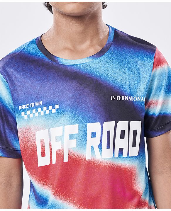 Pine Active Knit Half Sleeves T-Shirt with Text Print - Navy Blue