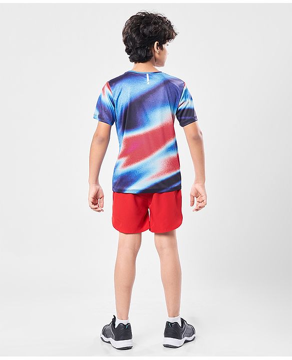 Pine Active Knit Half Sleeves T-Shirt with Text Print - Navy Blue