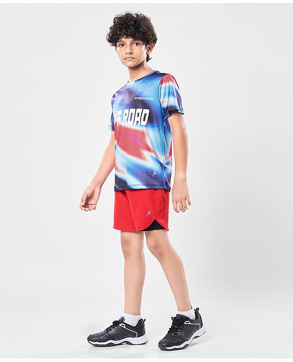 Pine Active Knit Half Sleeves T-Shirt with Text Print - Navy Blue