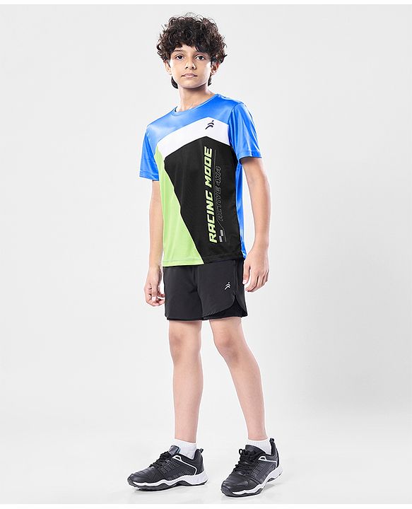 Pine Active Knit Half Sleeves T-Shirt With Text Print - Multicolor
