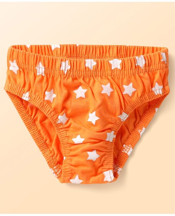 Babyhug 100% Cotton Single Jersey Knit Antibacterial Briefs With Star Stripes & Dino Print Pack Of 3 - Orange Navy Blue & Light Blue