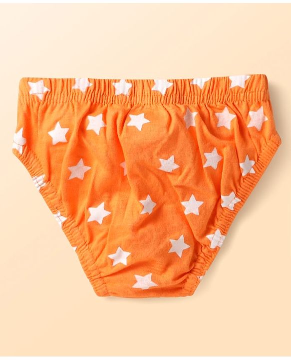 Babyhug 100% Cotton Single Jersey Knit Antibacterial Briefs With Star Stripes & Dino Print Pack Of 3 - Orange Navy Blue & Light Blue
