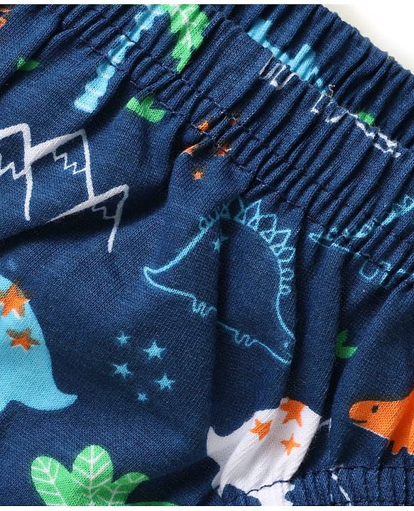 Babyhug 100% Cotton Single Jersey Knit Antibacterial Briefs With Star Stripes & Dino Print Pack Of 3 - Orange Navy Blue & Light Blue