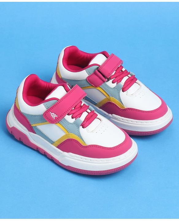 Pine Kids Velcro Closure Casual Shoes With Lace Detailing - Pink & White
