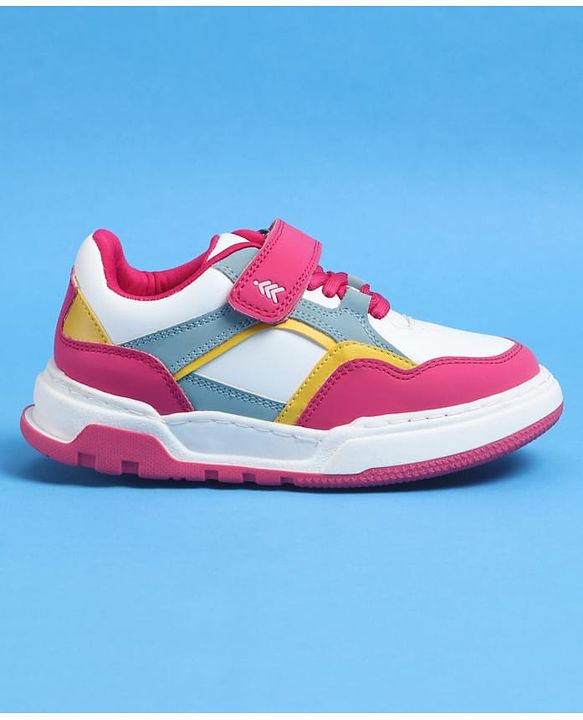 Pine Kids Velcro Closure Casual Shoes With Lace Detailing - Pink & White