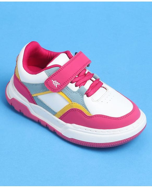 Pine Kids Velcro Closure Casual Shoes With Lace Detailing - Pink & White