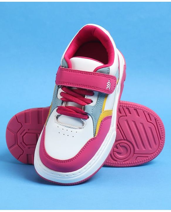 Pine Kids Velcro Closure Casual Shoes With Lace Detailing - Pink & White