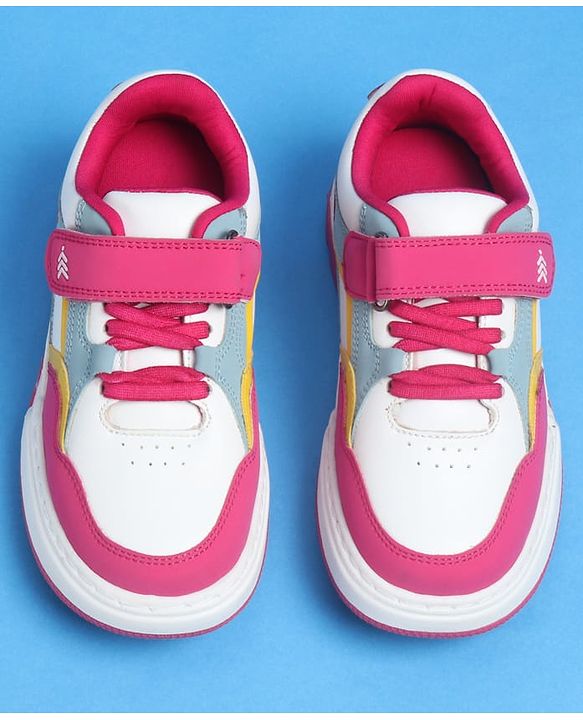 Pine Kids Velcro Closure Casual Shoes With Lace Detailing - Pink & White