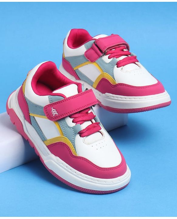 Pine Kids Velcro Closure Casual Shoes With Lace Detailing - Pink & White