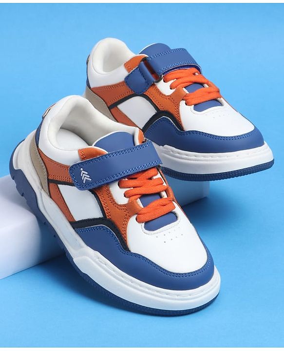 Pine Kids Velcro Closure Casual Shoes With Lace Detailing - Blue  & White