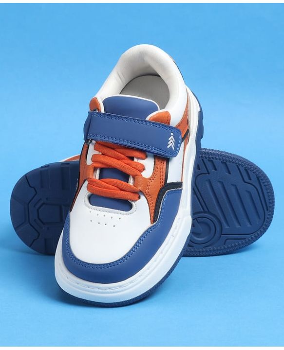 Pine Kids Velcro Closure Casual Shoes With Lace Detailing - Blue  & White