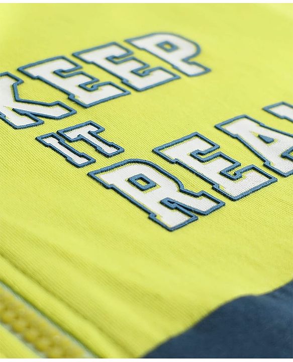 Pine Kids Cotton Knit Half Sleeves Cut & Sew Hooded T-Shirt & Joggers Set with Text Print - Limegreen