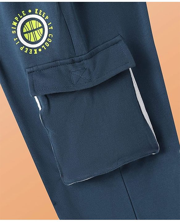 Pine Kids Cotton Knit Half Sleeves Cut & Sew Hooded T-Shirt & Joggers Set with Text Print - Limegreen