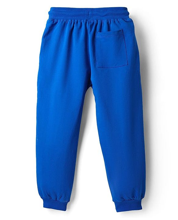 Pine Kids Cotton Knit Half Sleeves Cut & Sew Hooded T-Shirt & Lounge Pant Set with Text Print - Blue & Yellow