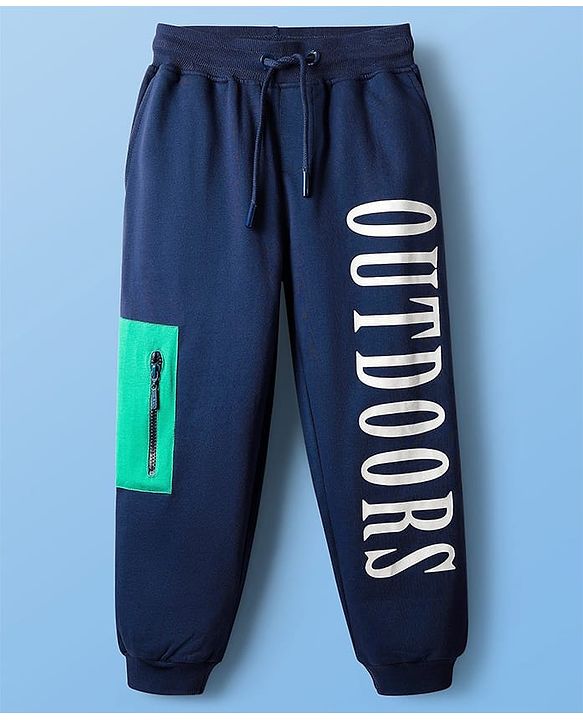 Pine Kids Cotton Knit Half Sleeves Cut & Sew T-Shirt & Lounge Pant Set with Text Print - Navy Blue