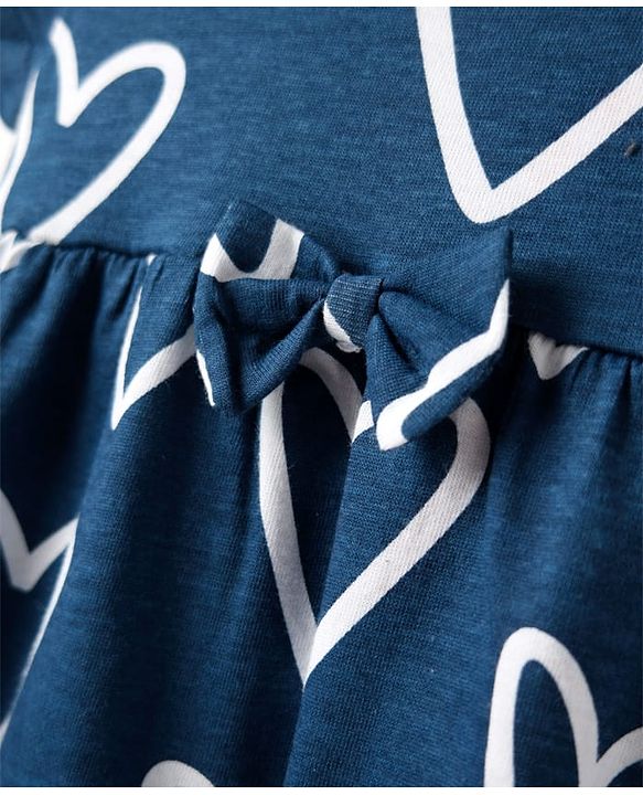 Babyhug Single Jersey Knit Half Sleeves Frock With Bow Applique - Navy Blue