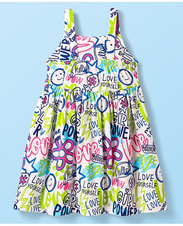 Babyhug Cotton Knit Sleeveless Printed Frock With Shrug - White & Blue