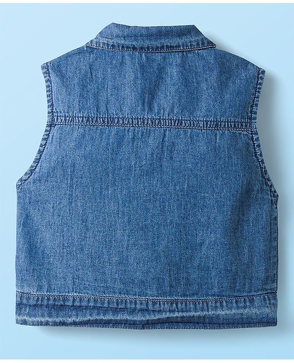 Babyhug Cotton Knit Sleeveless Printed Frock With Shrug - White & Blue