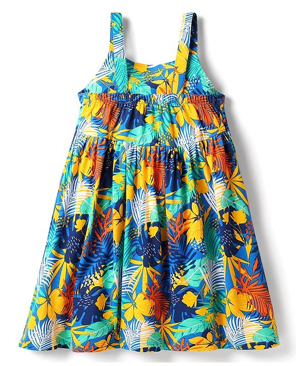 Babyhug 100% Cotton Knit Frock & Full Sleeves Jacket With Floral Print - Blue