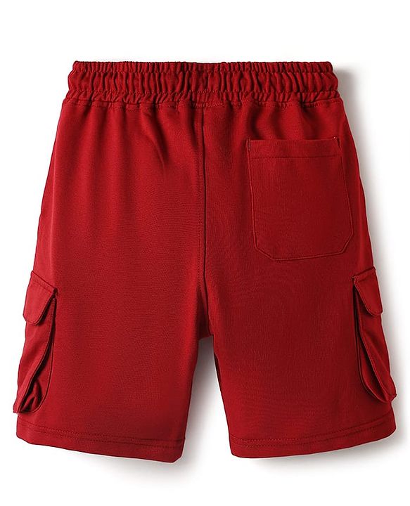 Pine Kids Looper Knit Above Knee Length Solid Shorts With Cargo Pockets - Maroon