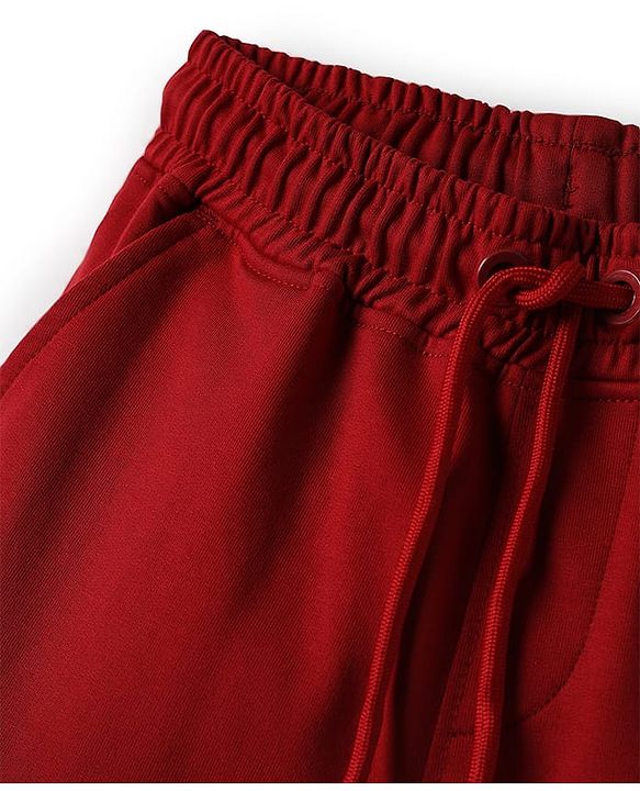 Pine Kids Looper Knit Above Knee Length Solid Shorts With Cargo Pockets - Maroon