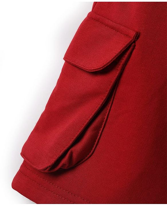 Pine Kids Looper Knit Above Knee Length Solid Shorts With Cargo Pockets - Maroon