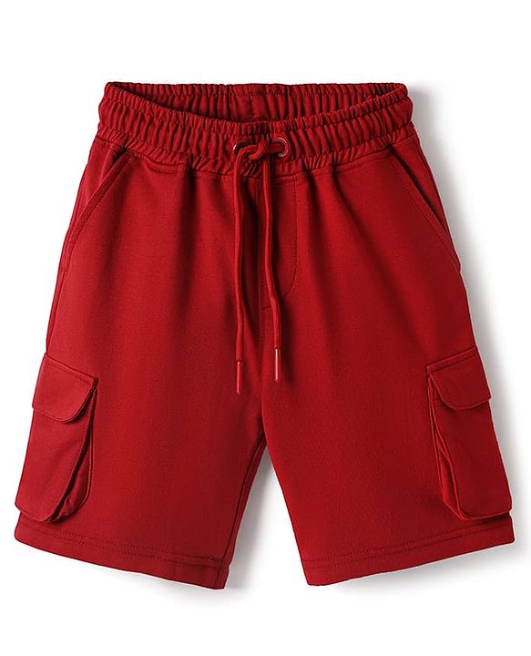 Pine Kids Looper Knit Above Knee Length Solid Shorts With Cargo Pockets - Maroon